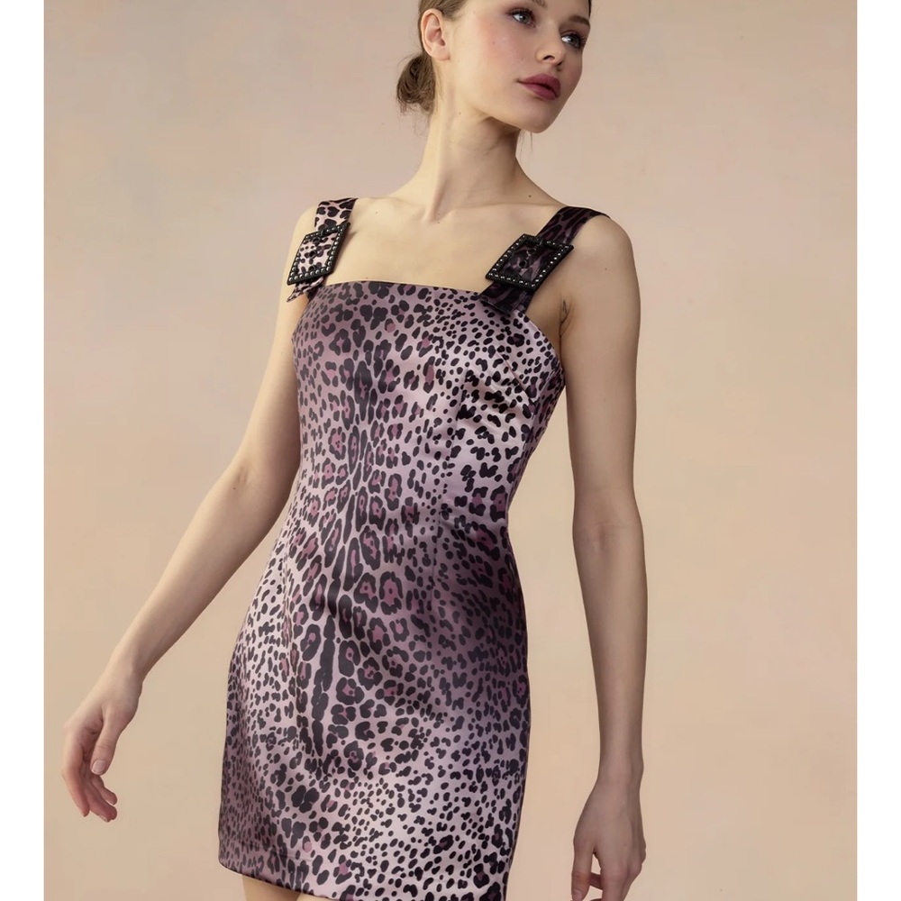 Cynthia Rowley Leopard Print Mini Dress with Embellished Straps